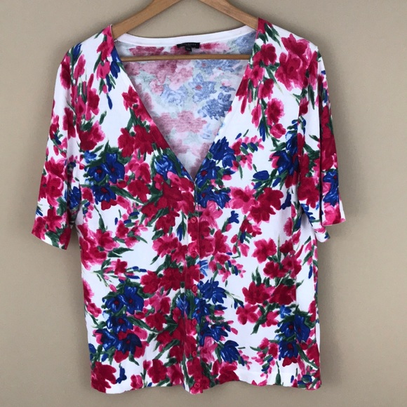 Talbots Sweaters - Talbots floral short sleeves cardigan Sz Petite XL